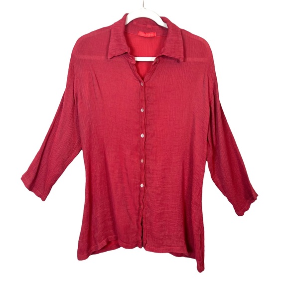Cut Loose Lagenlook Textured Button Front Tunic Raspberry Medium - Picture 1 of 10